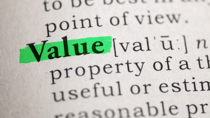 The word "value" highlighted in a dictionary.