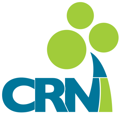 CRNI in blue lettering with three green circles above the I denoting a tree