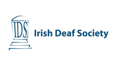 Irish Deaf Society Logo, blue on white background 