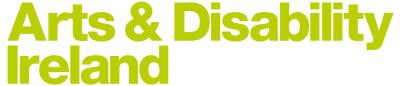 Arts & Disability Ireland sits aligned to the right in lime green san serif writing.