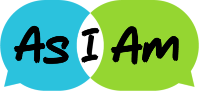 AsIAm logo with branded colours Blue, White and Green