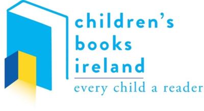 Blue book with a yellow door opening in the middle. Children's Books Ireland - Every Child a Reader in blue