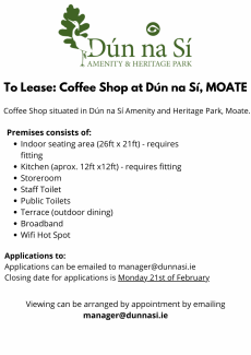 Coffee Shop available for lease in Dún na Sí MOATE