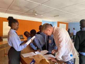 Team SERVE's Rory Murphy with a youth group in Assumption Parish, Mazabuka, Zambia 