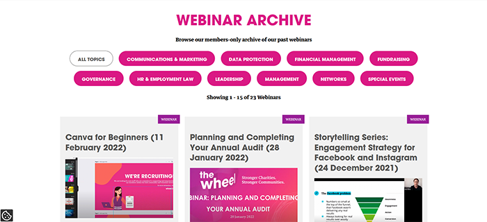 A screenshot of the webinar channel on wheel.ie.